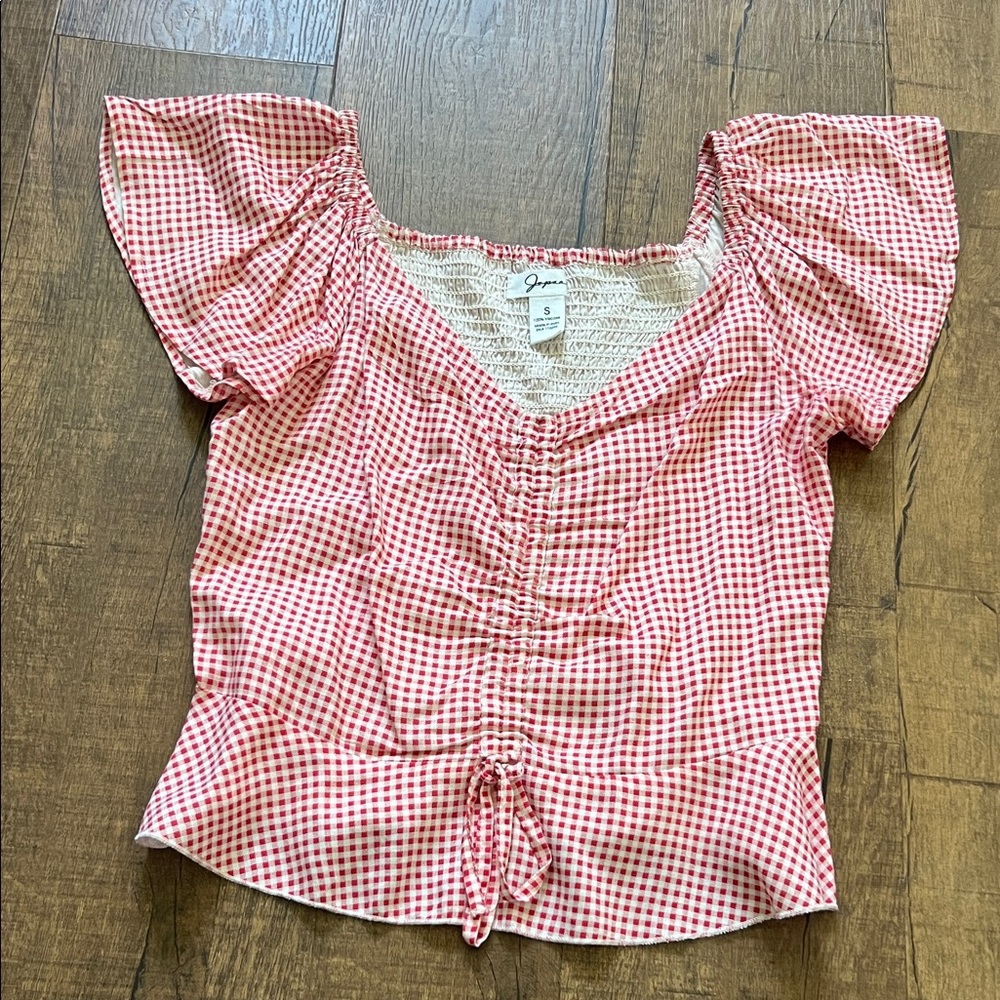 Gingham Puff Sleeve Blouse in Red